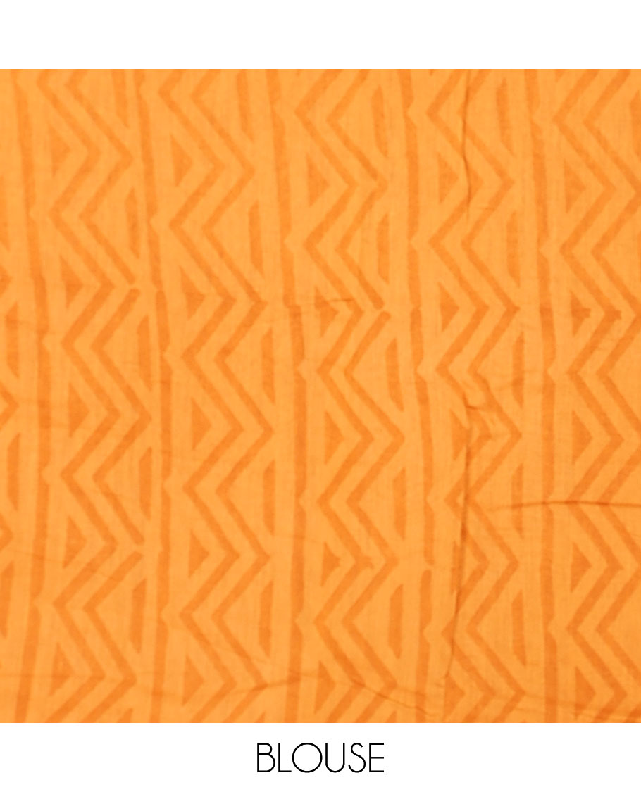 Orange floral design chanderi cotton saree with self plain border