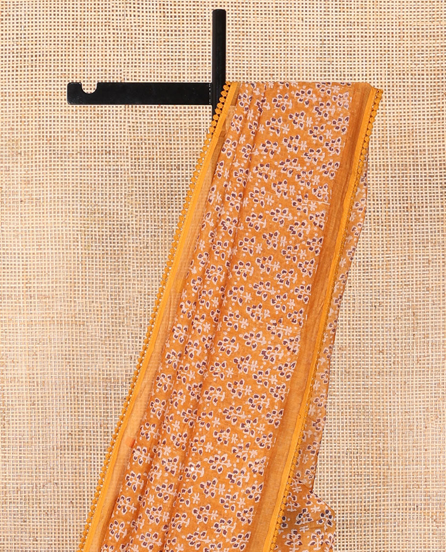 Orange floral design chanderi cotton saree with self plain border
