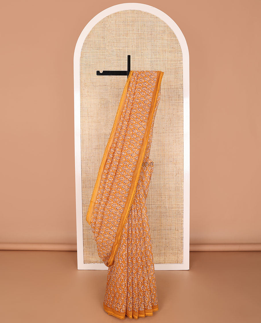 Orange floral design chanderi cotton saree with self plain border