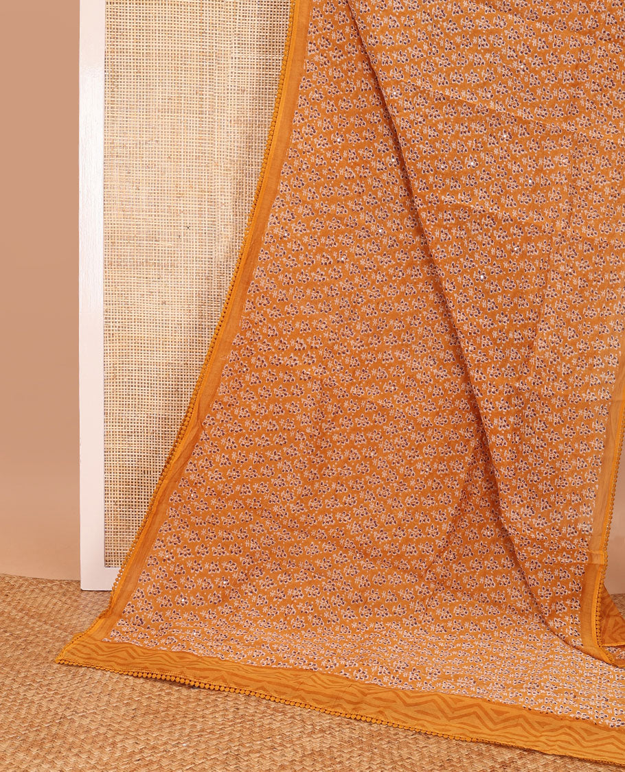 Orange floral design chanderi cotton saree with self plain border