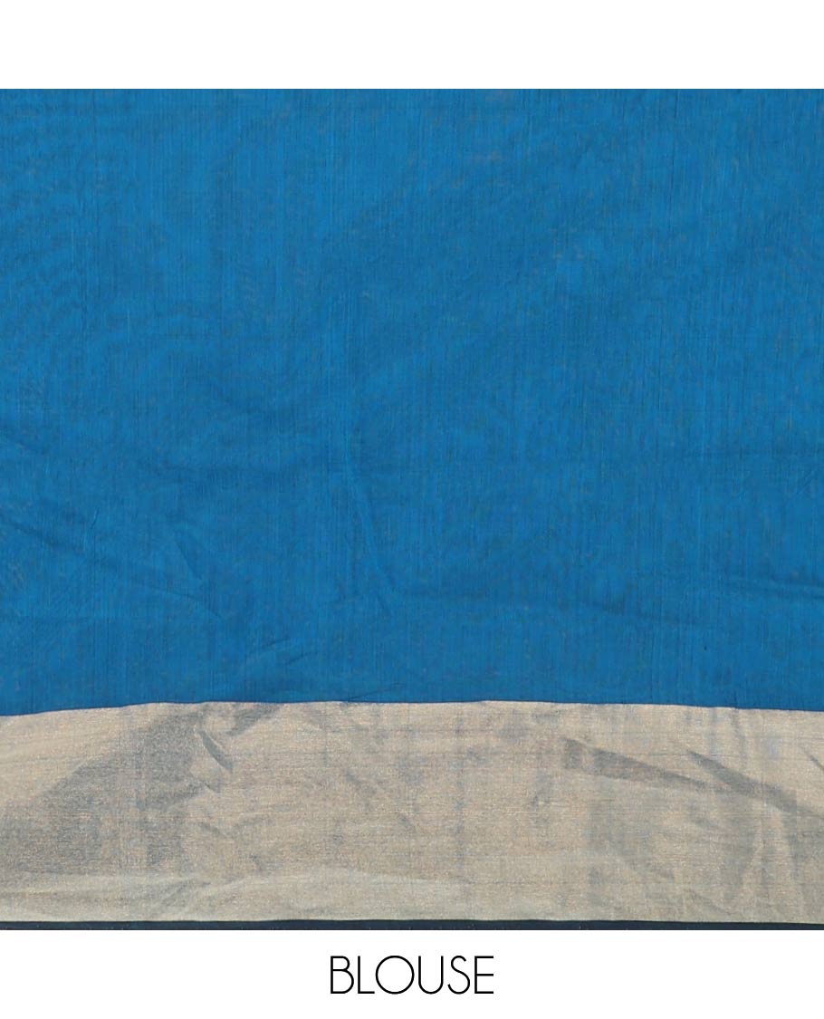 Blue round motifs maheshwari cotton saree with contrast zari border & round motifs, striped pallu