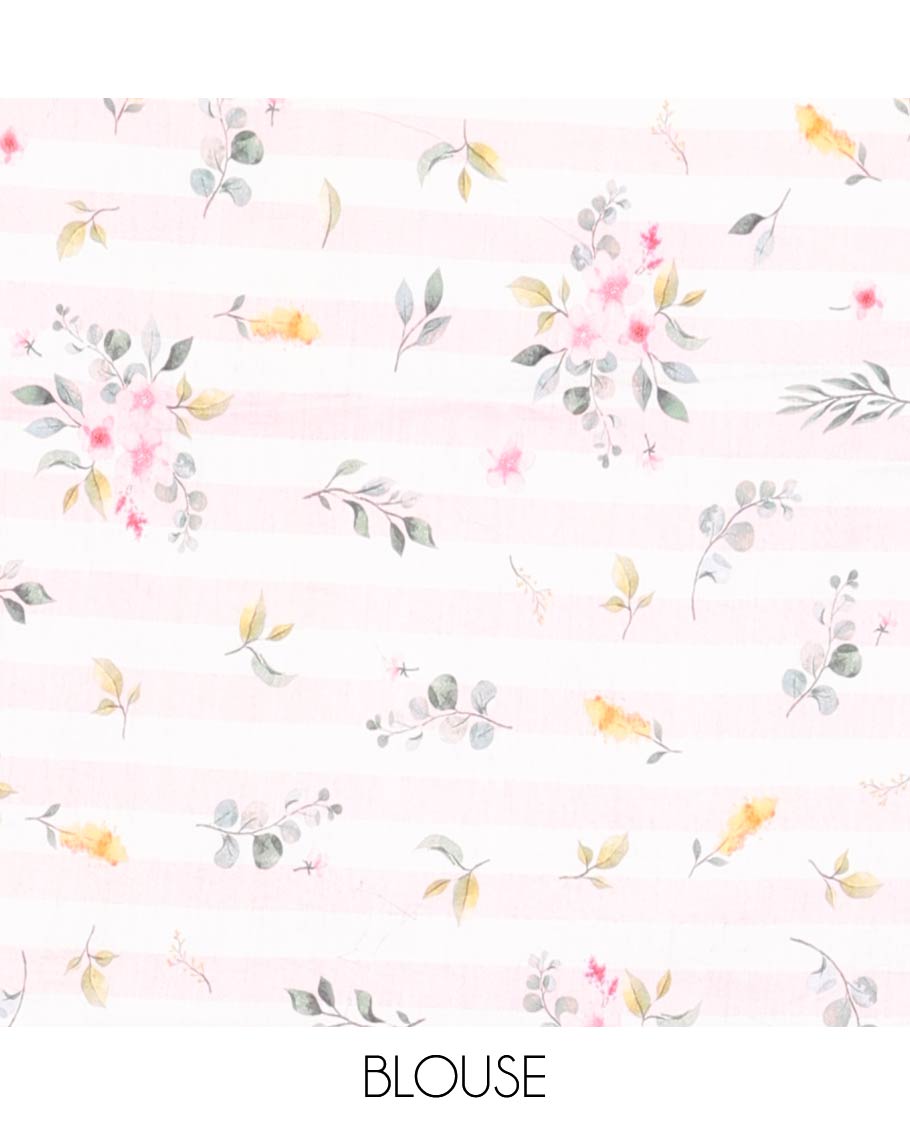 Pastel pink printed Chanderi cotton saree features floral motifs all over its border & pallu, contrast plain border