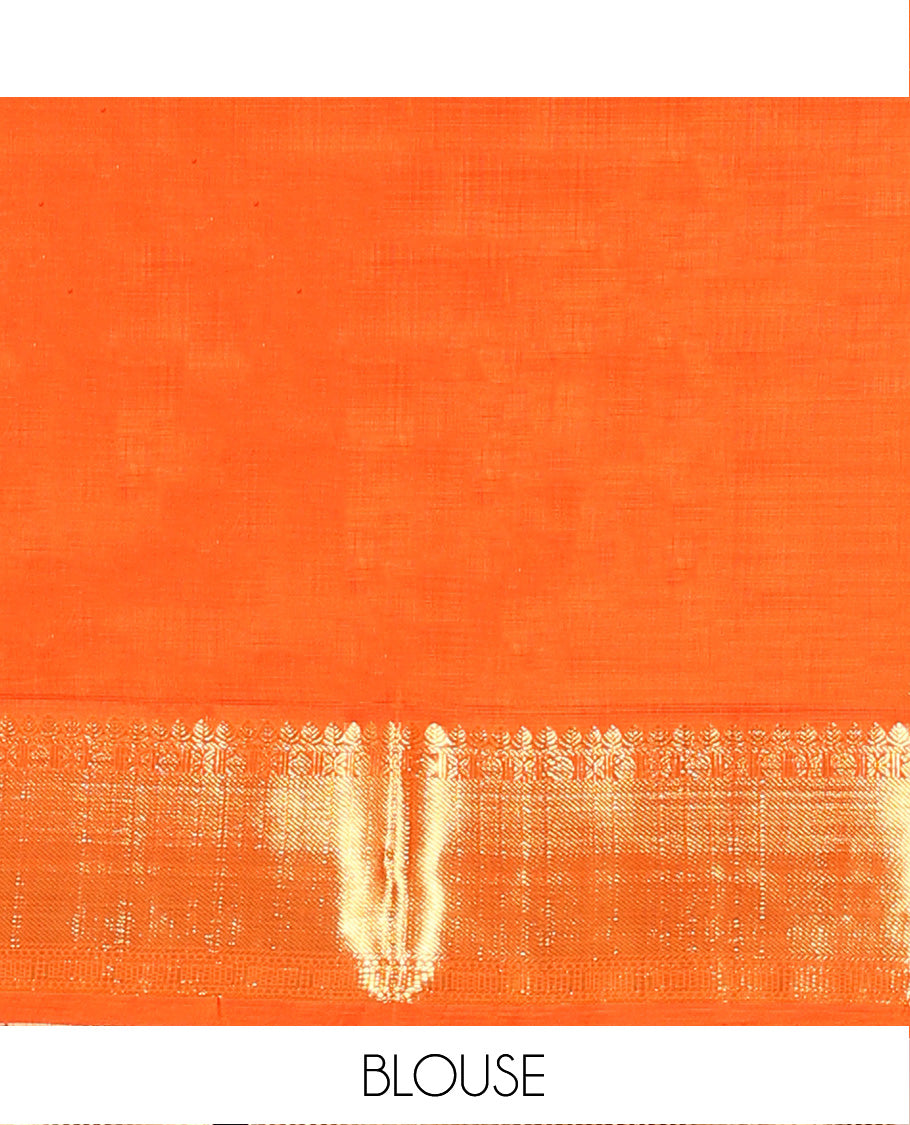 Green buttas Venkatagiri silk saree, contrast temple traditional zari design border, and pallu of zari stripes, and temple designs