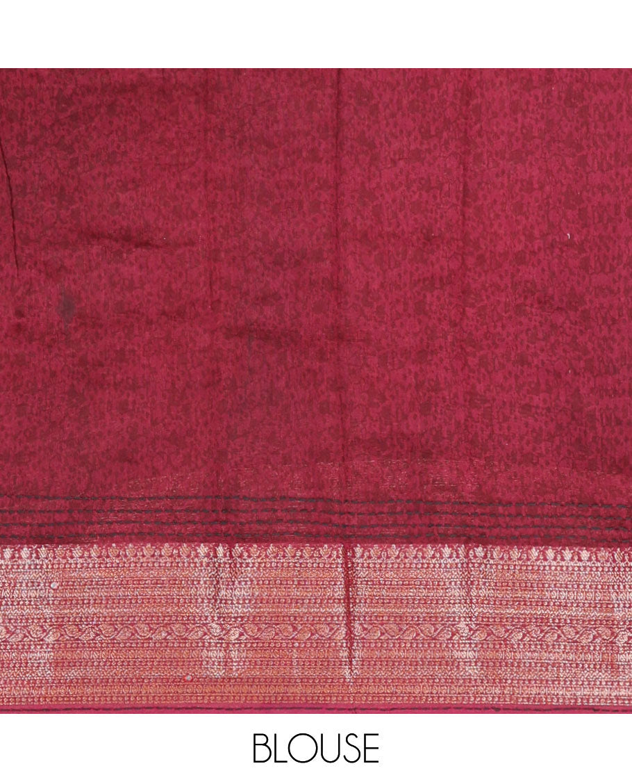 Maroon paisely design chanderi cotton saree with self zari design, sequins work border