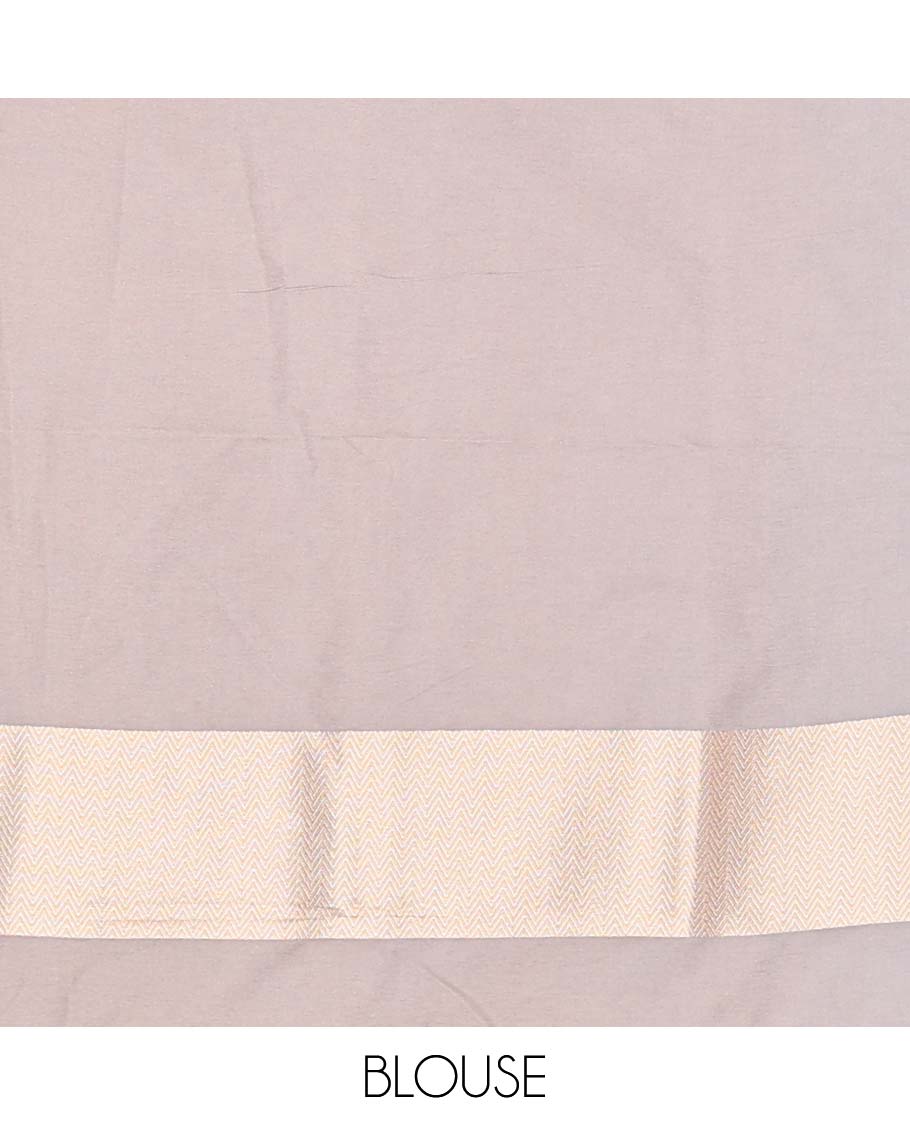 Grey striped softy saree with self chevron design border & striped pallu