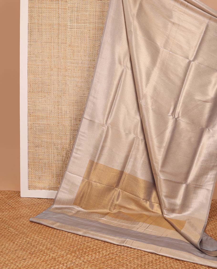 Grey striped softy saree with self chevron design border & striped pallu