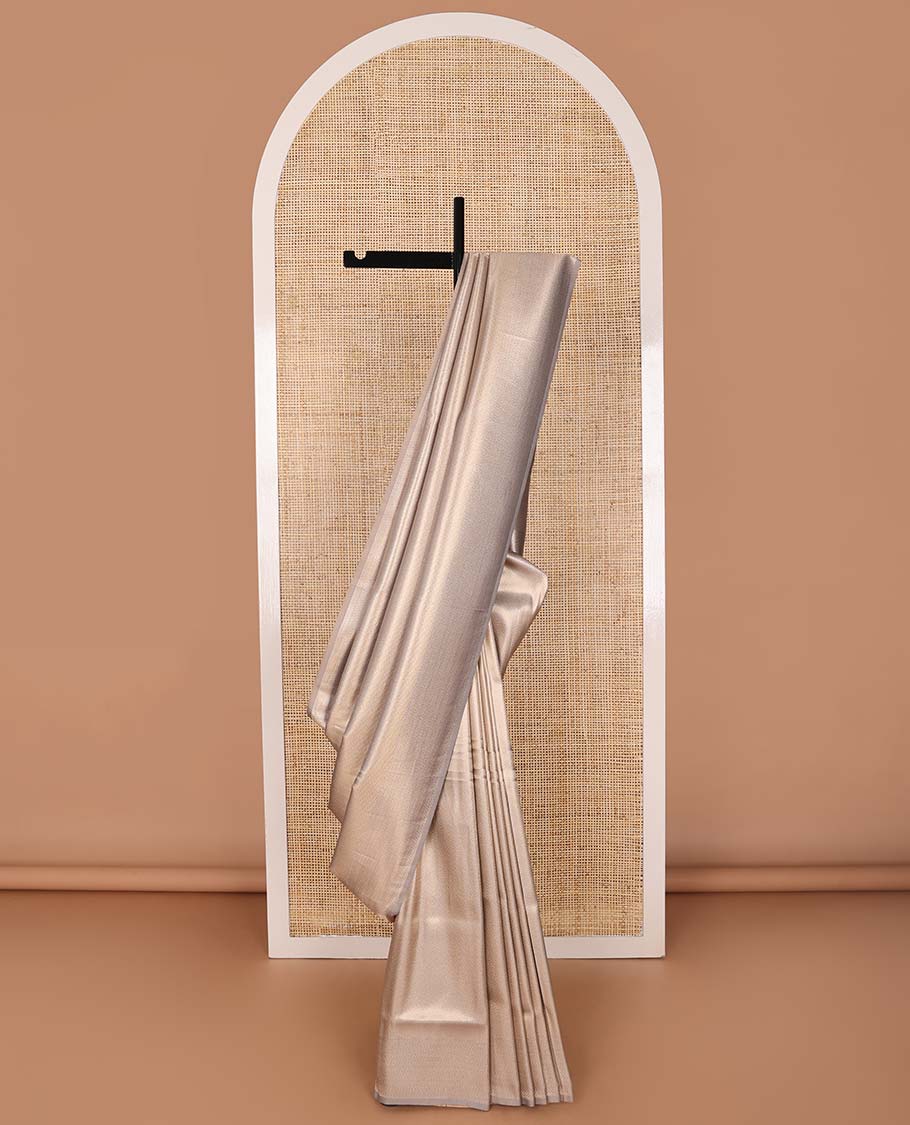 Grey striped softy saree with self chevron design border & striped pallu