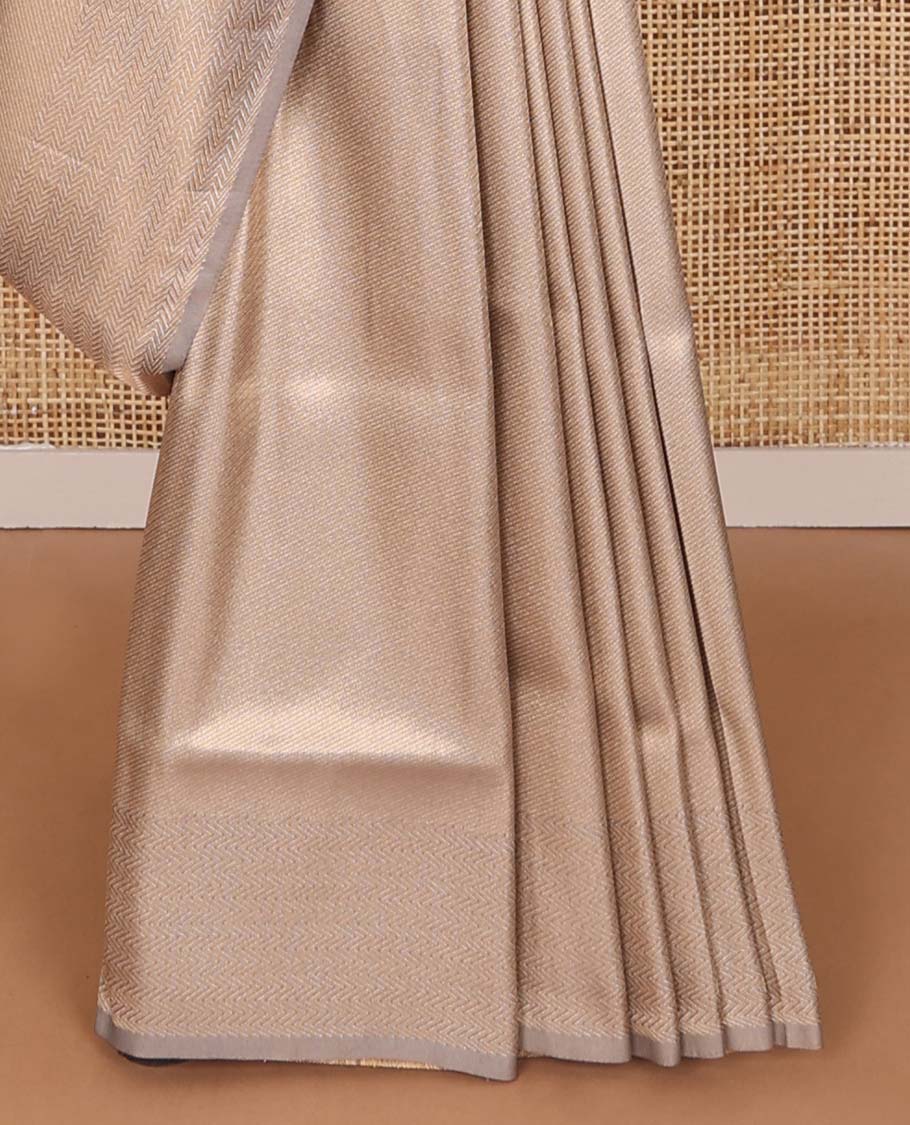 Grey striped softy saree with self chevron design border & striped pallu