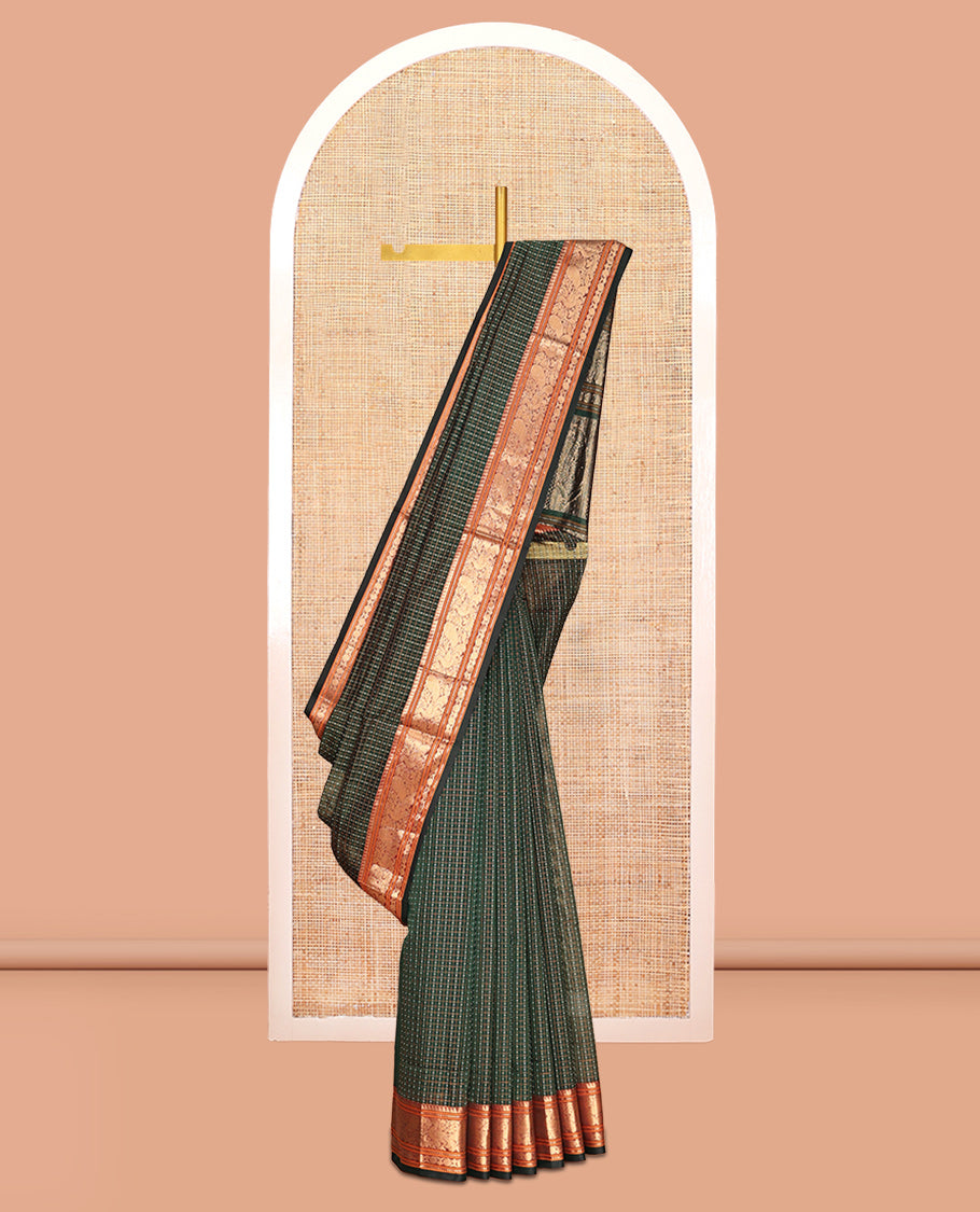 Green Buttas-Checks Kuppadam Silk Saree, a Contrast Traditional Border, Grand Pallu, a Matching Blouse