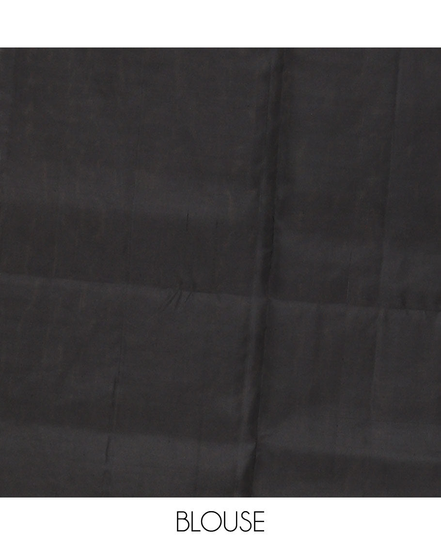Grey zari buttas soft silk saree, contrast chakram motifs border & floral jaal pallu