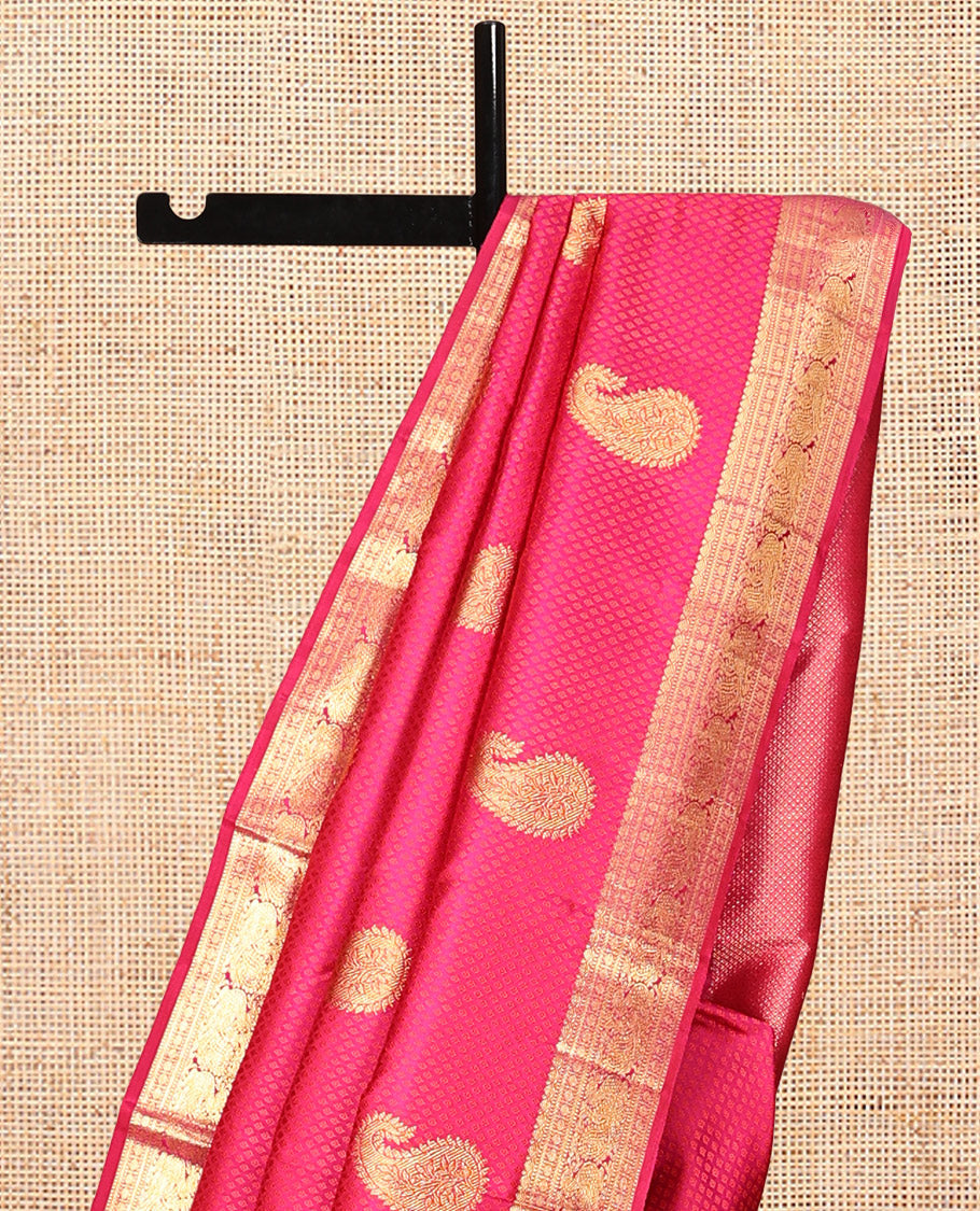 Pink Embossed-Manga Buttas Kanchipuram Silk Saree, a Mayil Border, Ara Maadam Pallu, Matching Blouse