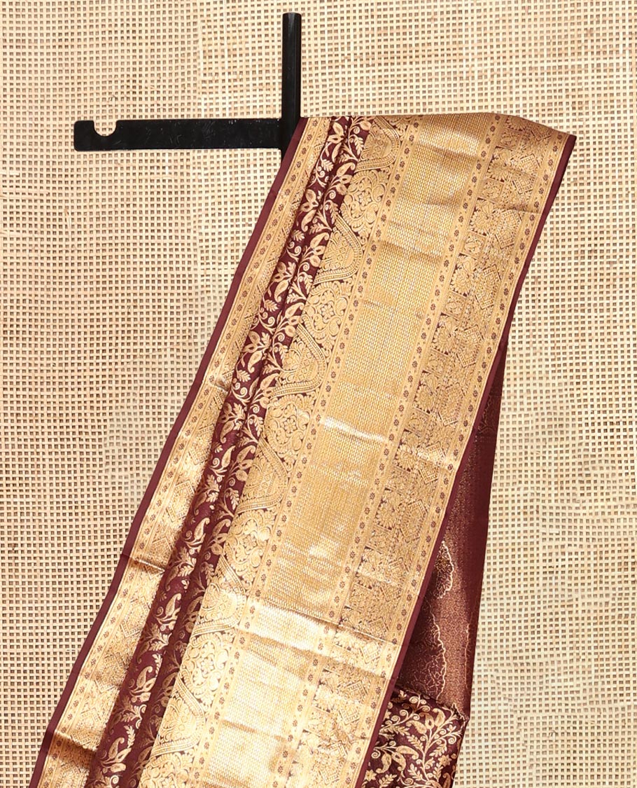 Maroon Kanchipuram Wedding Silk Saree, Elevated with Floral Jacquard Design, a Zari Border of Traditional Design, Grand Pallu, and a Matching Blouse