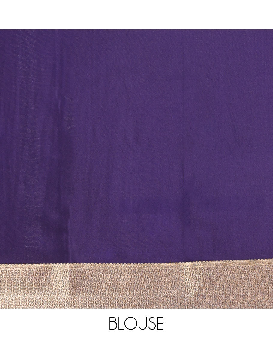 Blue jacquard satin silk saree, zari jaal patterned border, and intricate pallu