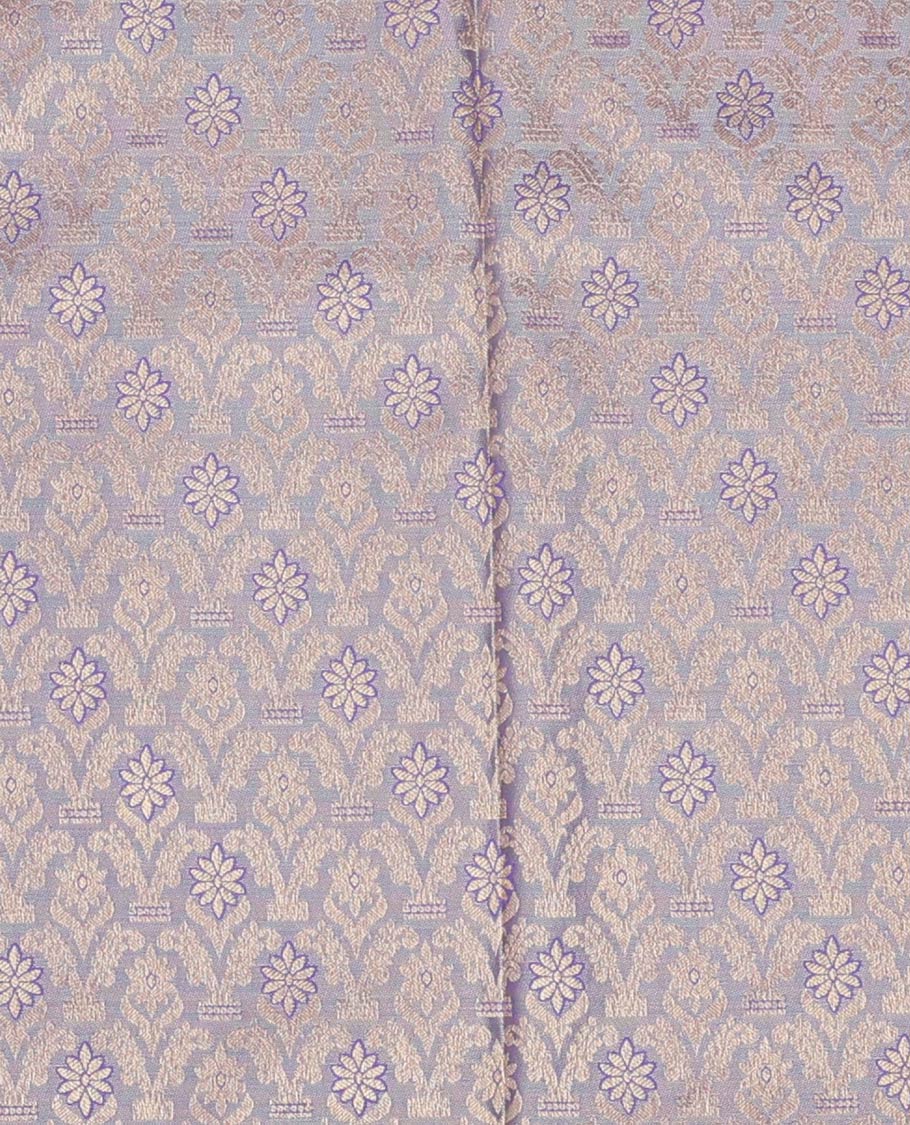 Grey jacquard pure-mix half-saree,contrast border of thilakam,kodi visiry,vanki star & jaal, zari design blouse & dhavani
