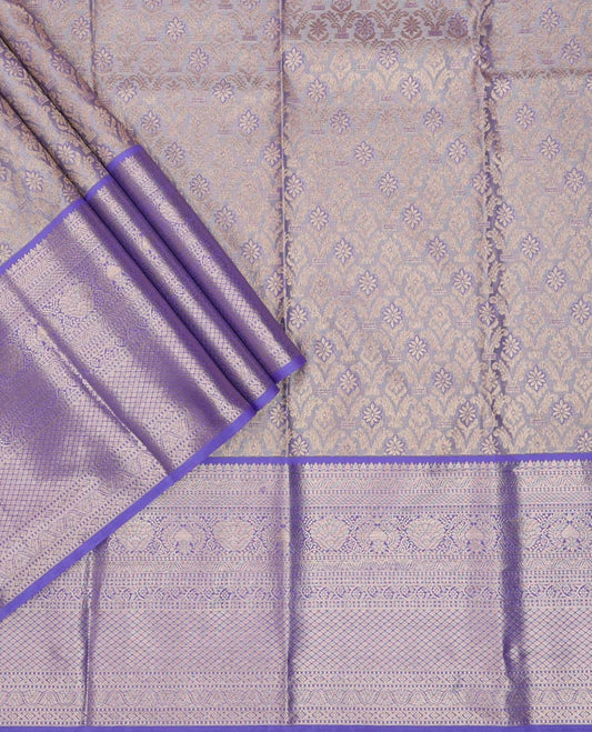 Grey jacquard pure-mix half-saree,contrast border of thilakam,kodi visiry,vanki star & jaal, zari design blouse & dhavani