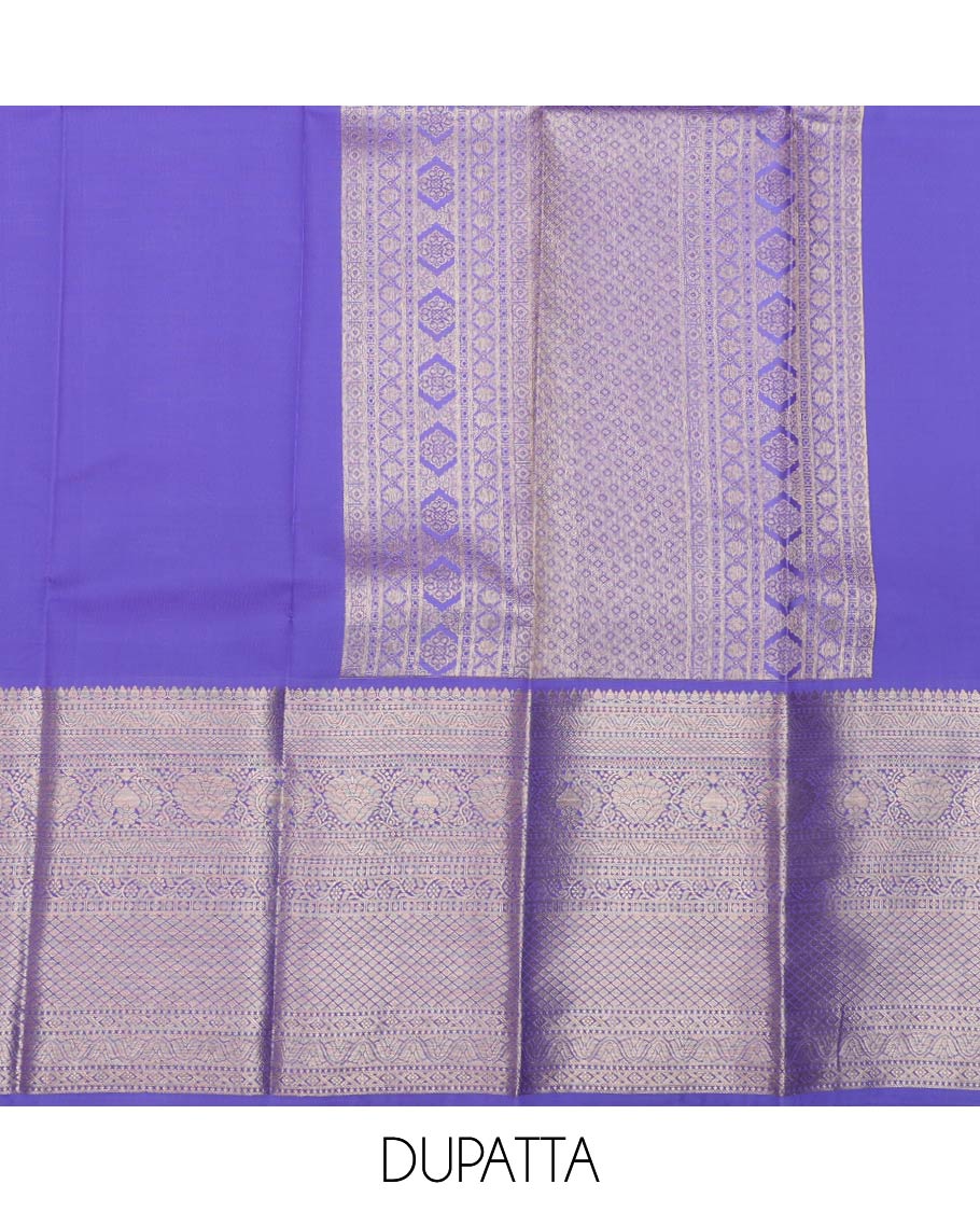 Grey jacquard pure-mix half-saree,contrast border of thilakam,kodi visiry,vanki star & jaal, zari design blouse & dhavani