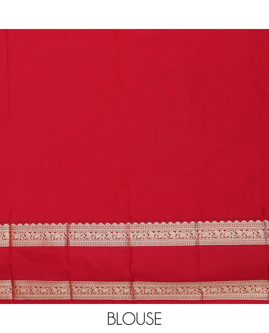 Black zari buttas budget silk saree, contrast traditional zari rettai pettu border, and pallu of jaal design