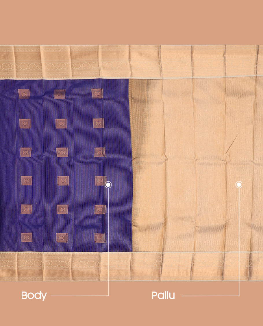 Blue Budget Silk Saree Decked Up with Zari Buttas and Zari Stripes, Complemented by a Contrast Traditional Zari Design Border, Subtly Designed Jaal Pallu, and Paired with a Contrast Blouse