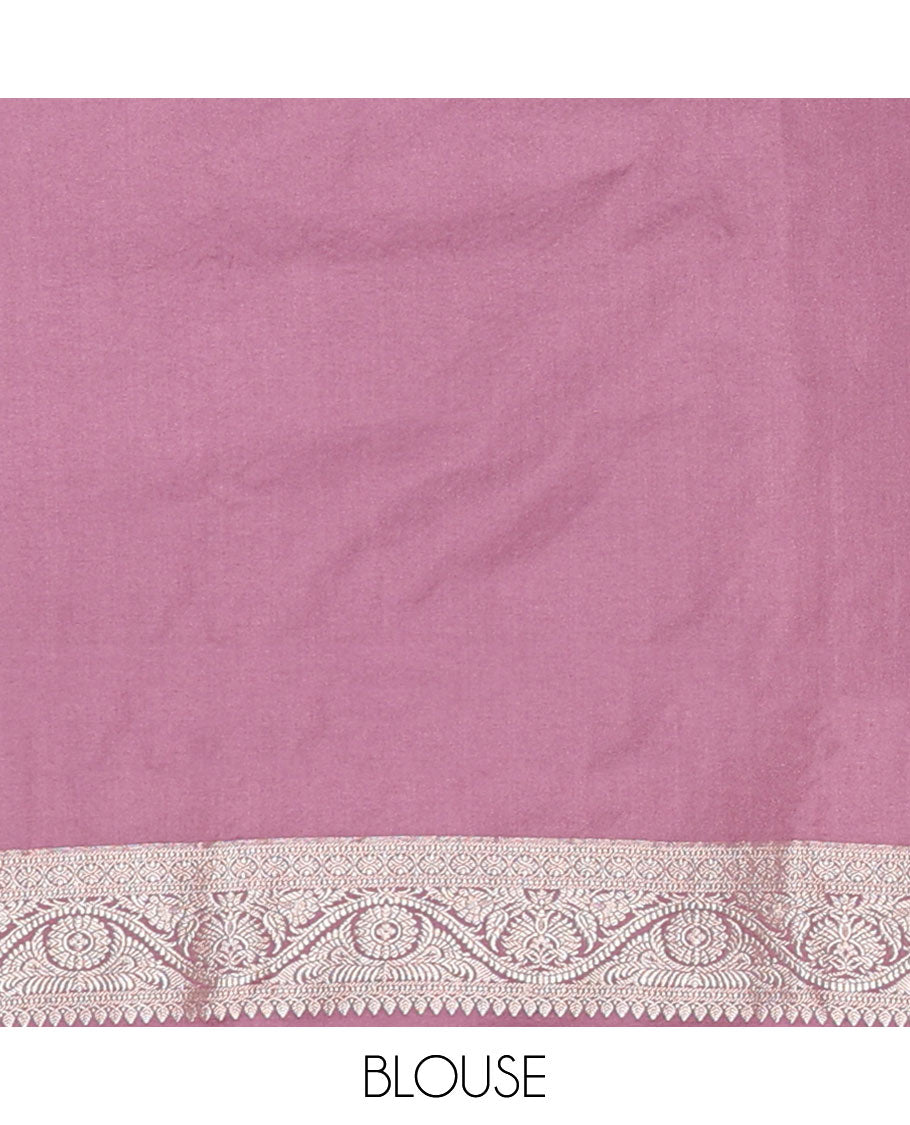 Purple jaal design semi banaras satin saree with self zari design border & floral design pallu