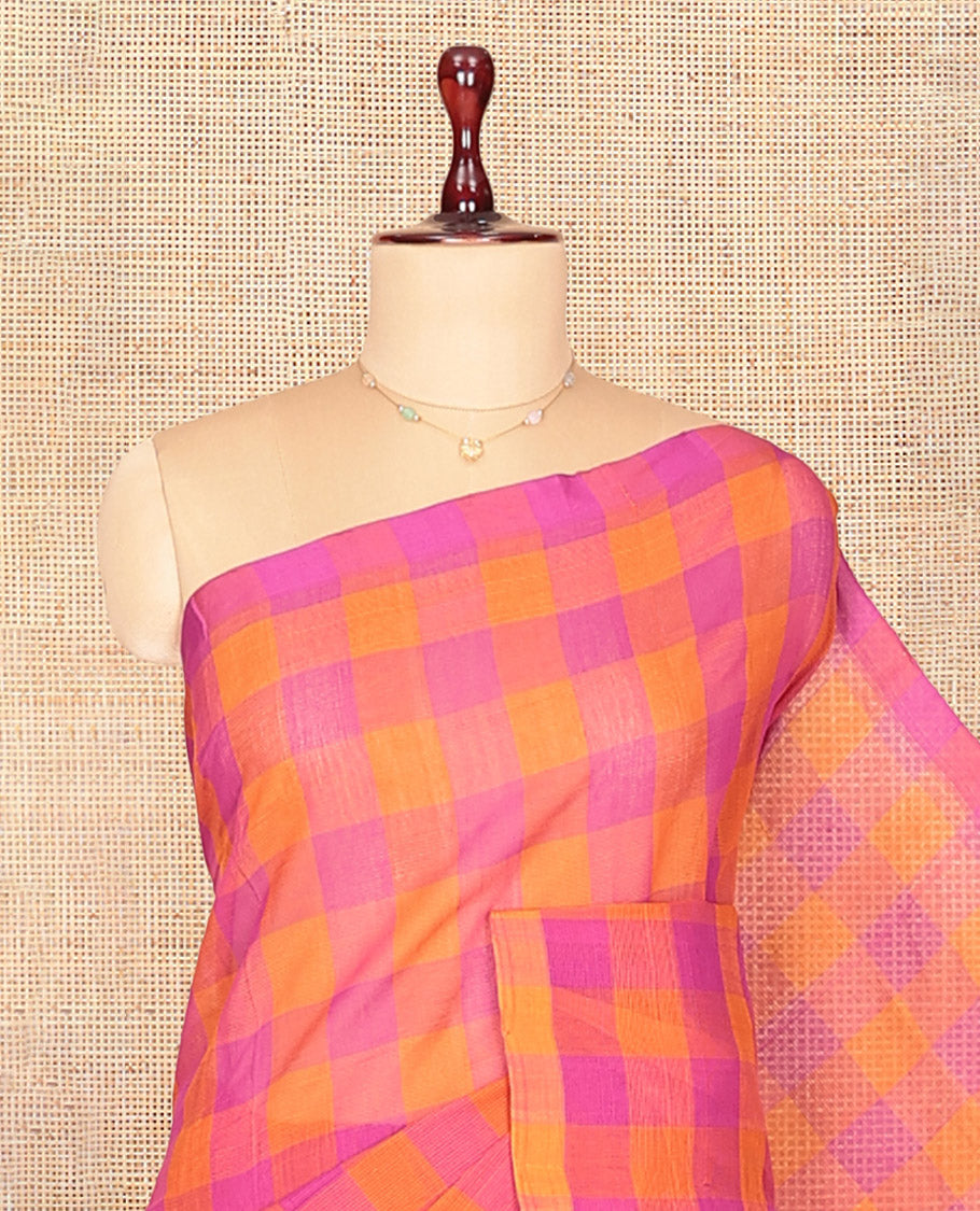 Borderless Pink-Orange Mangalagiri Cotton Saree