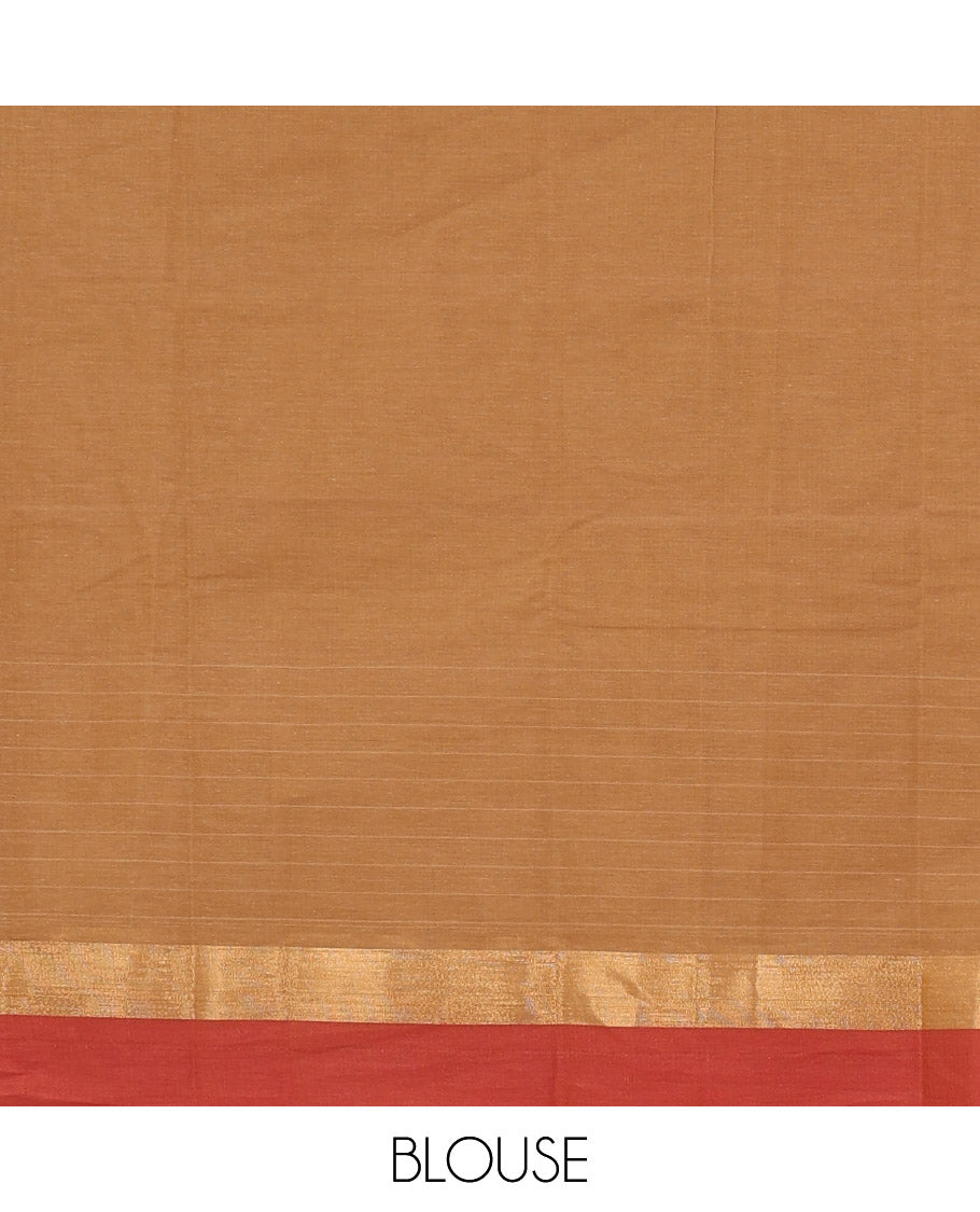 Brown striped, and zari buttas Kanchi cotton saree, contrast zari border, and intricate pallu