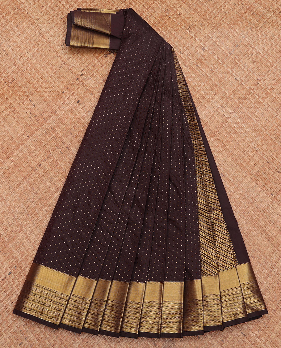 Coffee Brown Budget Silk Saree Features Zari Buttas, Getti Zari Border, Grand Pallu, a Matching Blouse