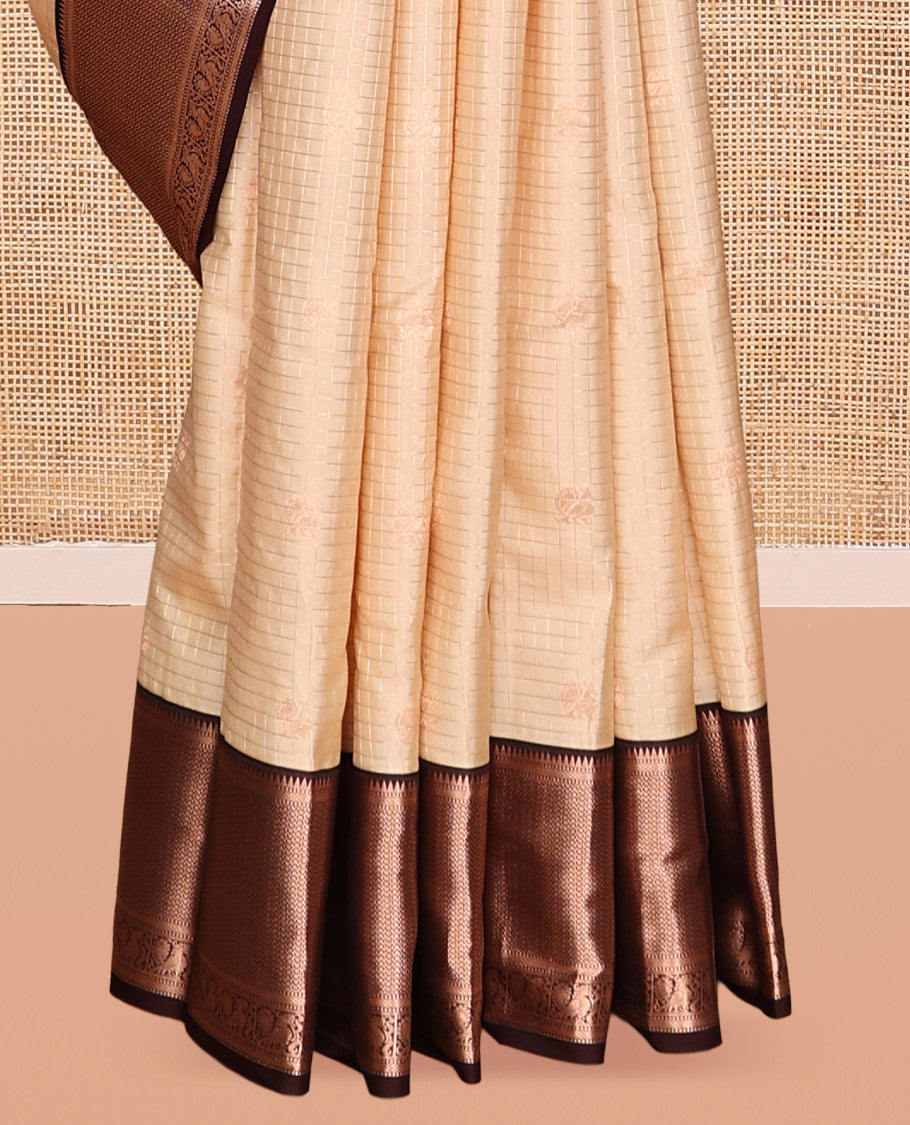 Off-White and Brown Vasundhara Silk Saree