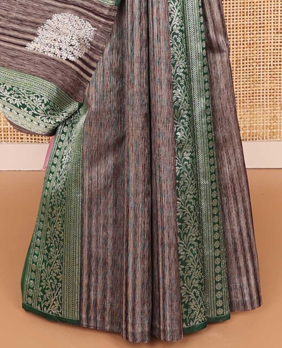 Borderless brown floral design kancheepuram silk saree with argyle design pallu