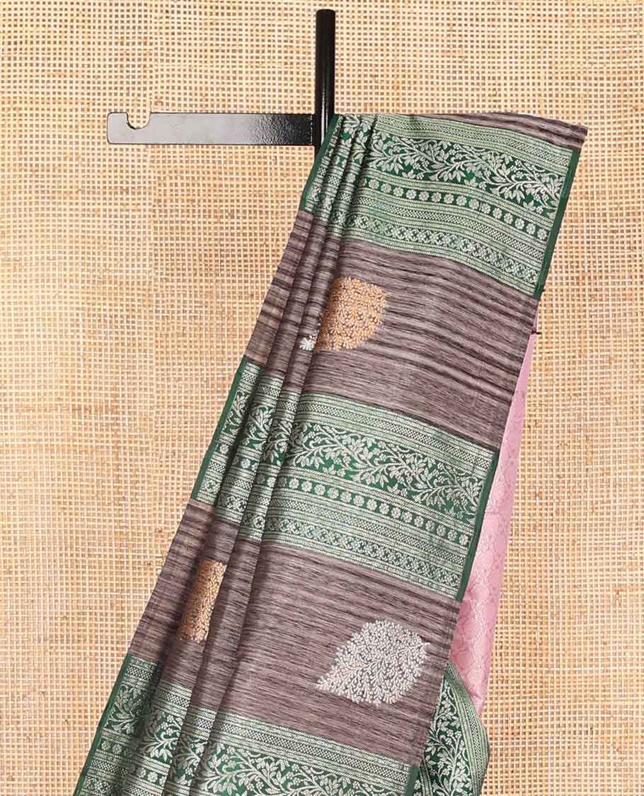Borderless brown floral design kancheepuram silk saree with argyle design pallu