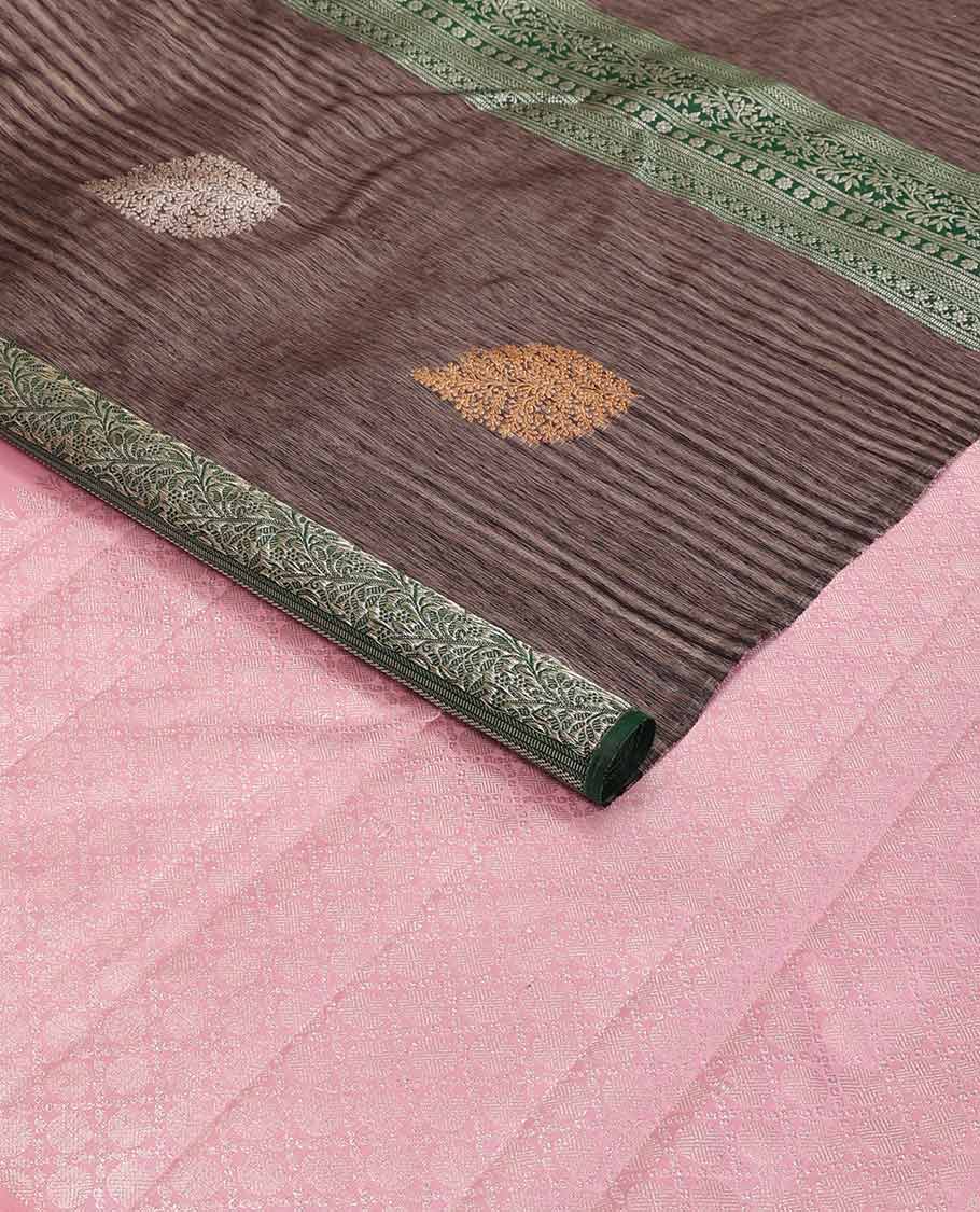 Borderless brown floral design kancheepuram silk saree with argyle design pallu