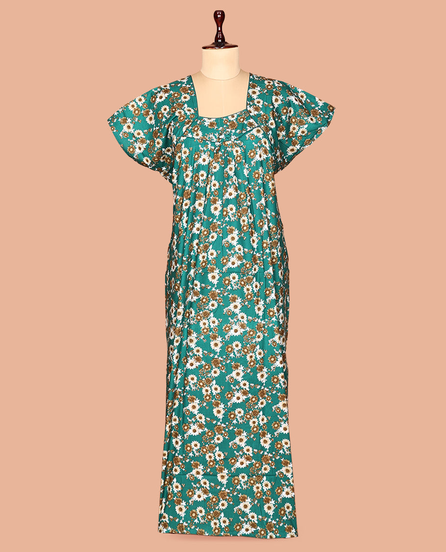 Green Cotton-Blended Nighty