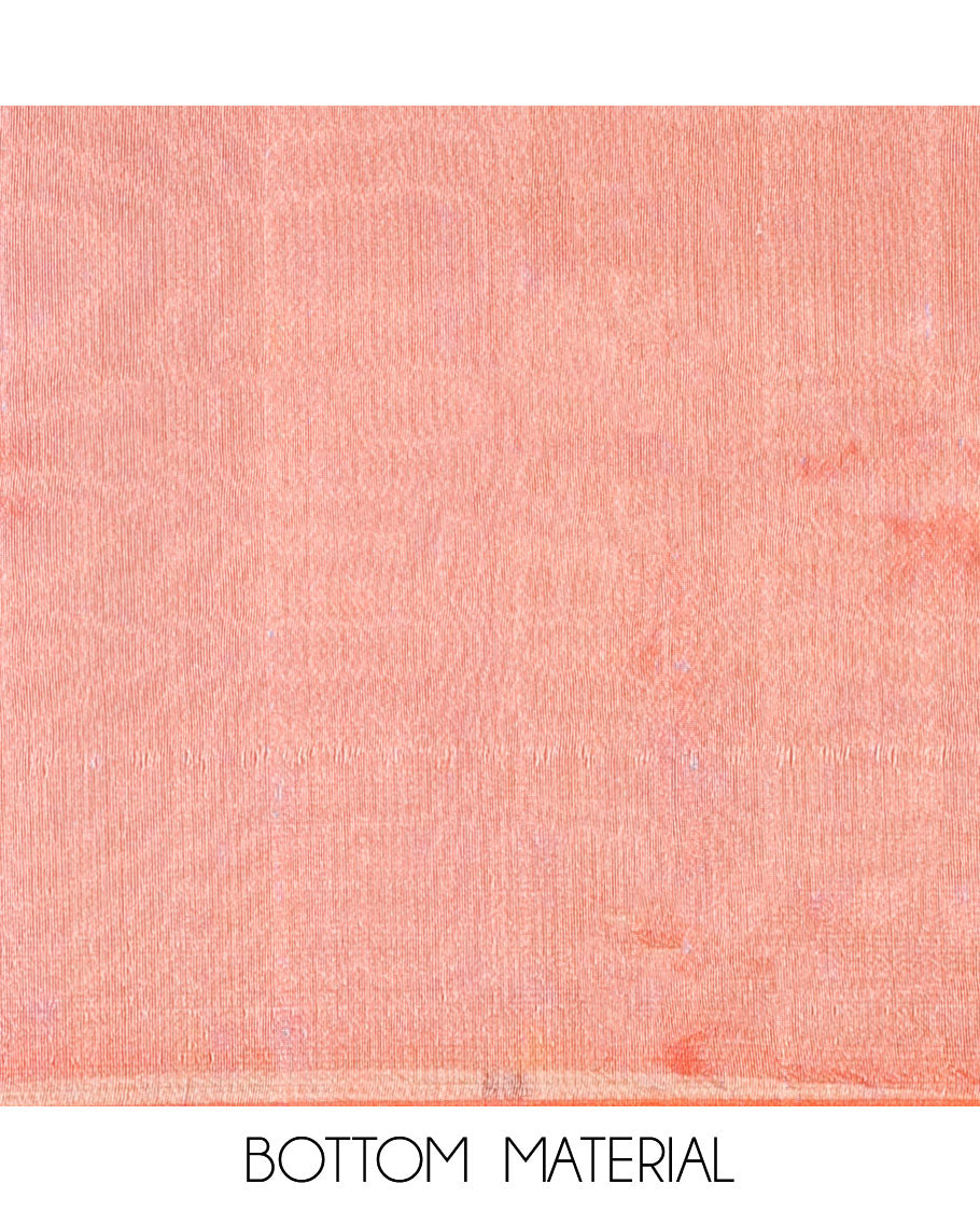 Orange geometric patterns striped organza saree, contrast traditional zari design border & zari-rich intricate pallu