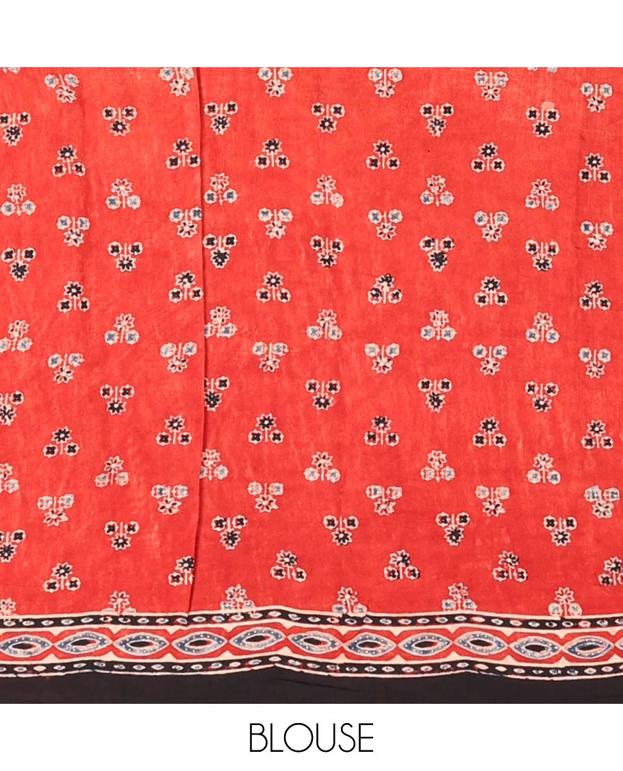 Red floral design modal saree with contrast border & floral design pallu