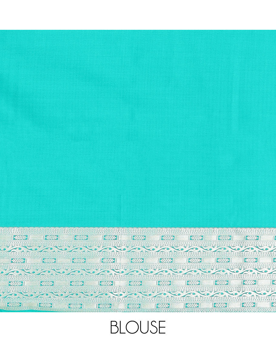 Mustard floral buttas soft silk saree, contrast traditional zari design border, and pallu of geometric patterns