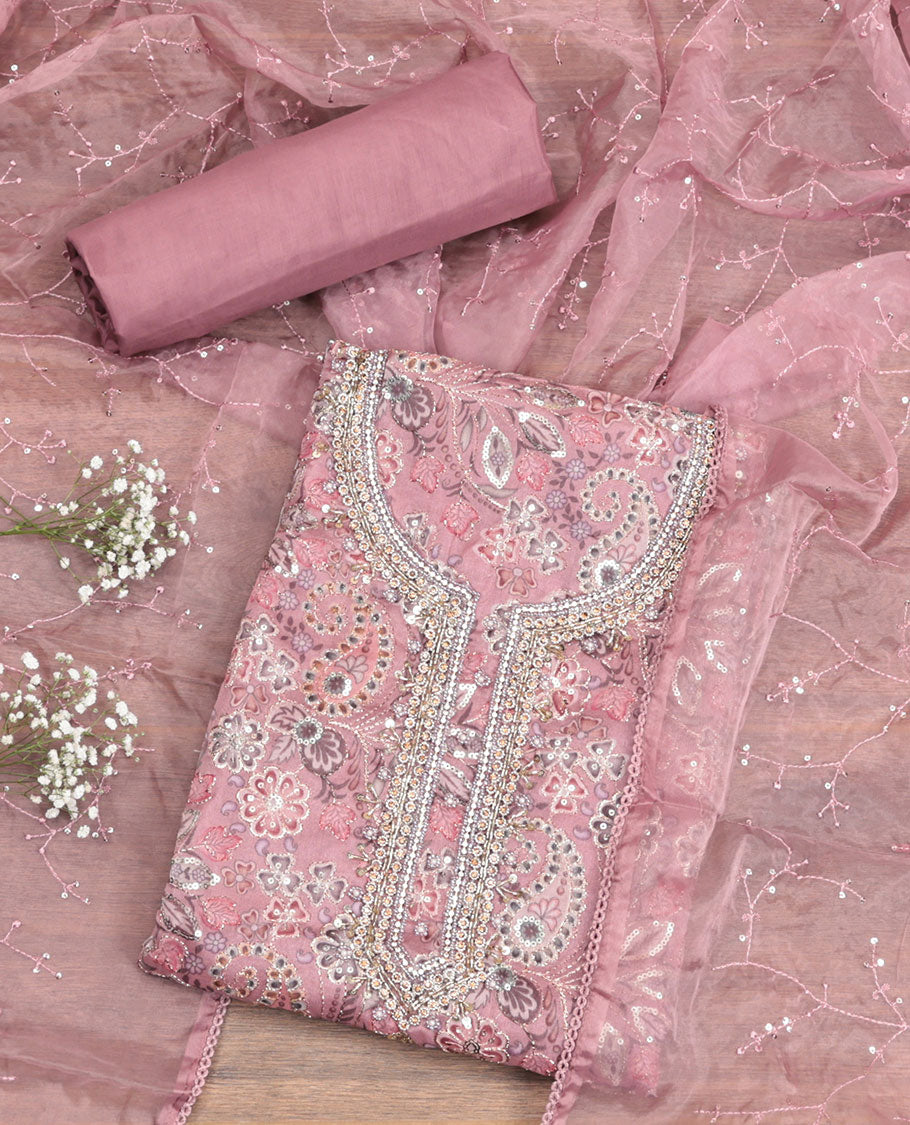 Onion Pink Organza Material Chudidar Set