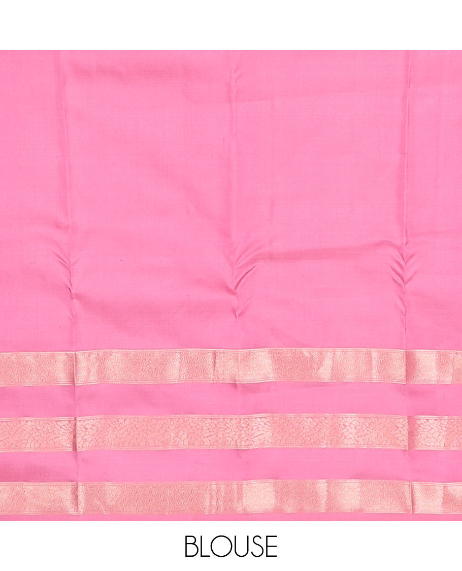 Pink buttas silk saree with self zari design border & floral jacquard pallu