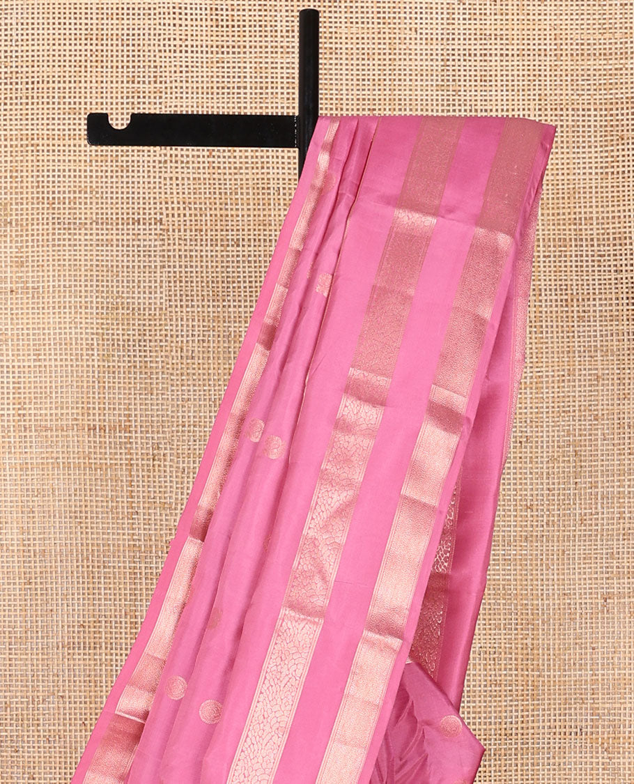 Pink buttas silk saree with self zari design border & floral jacquard pallu