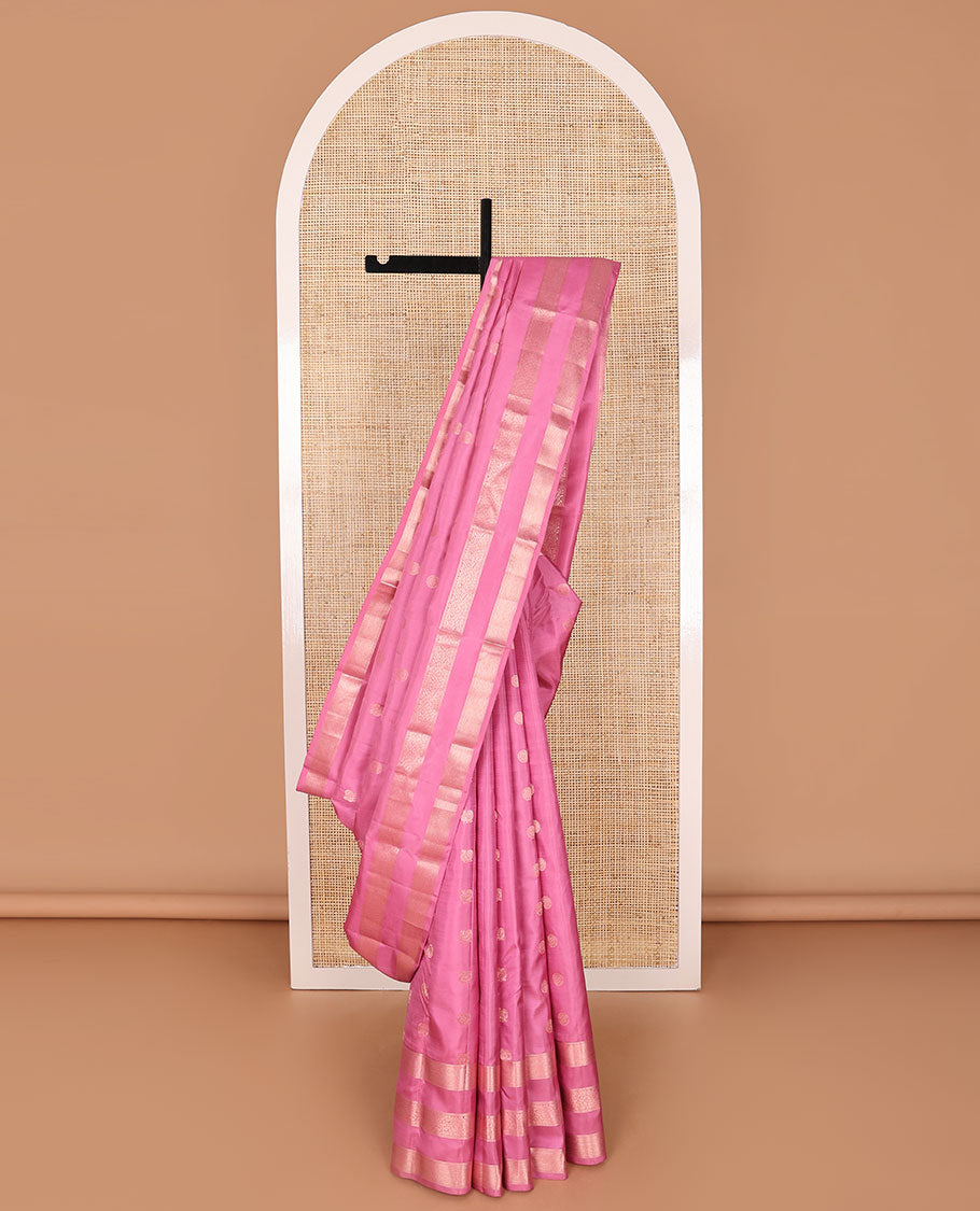 Pink buttas silk saree with self zari design border & floral jacquard pallu