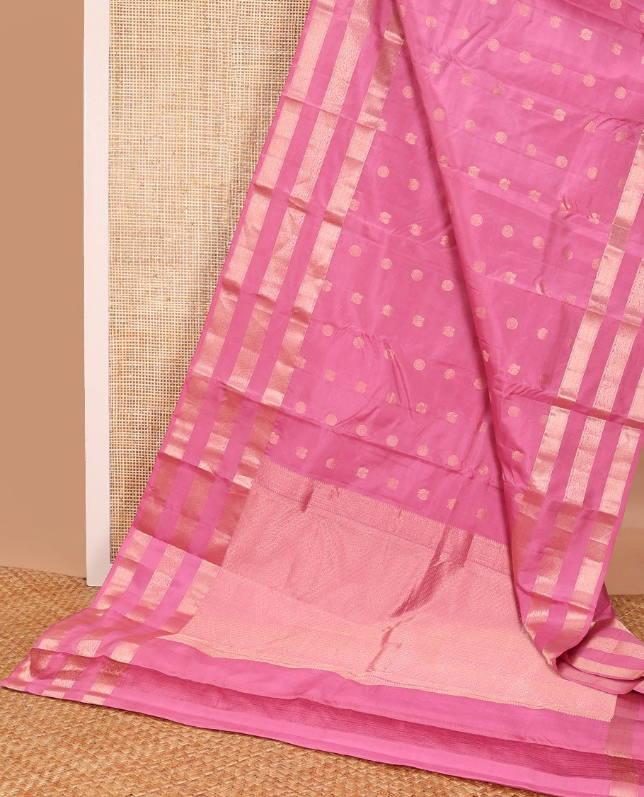 Pink buttas silk saree with self zari design border & floral jacquard pallu