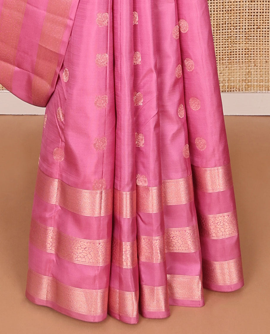 Pink buttas silk saree with self zari design border & floral jacquard pallu