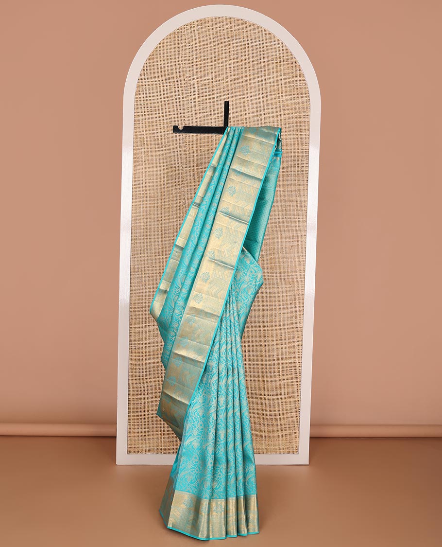 Blue jacquard wedding silk saree, zari border of traditional designs & intricately designed pallu