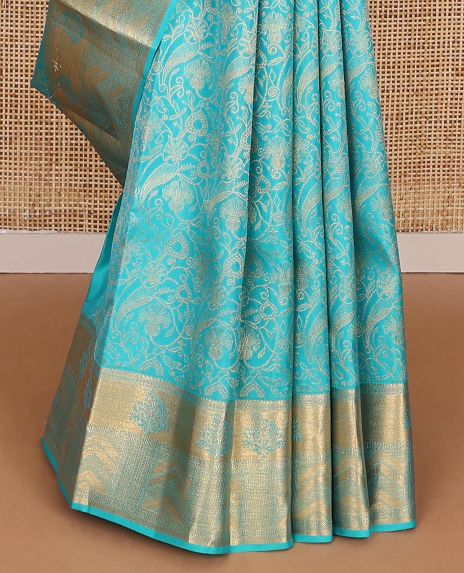 Blue jacquard wedding silk saree, zari border of traditional designs & intricately designed pallu