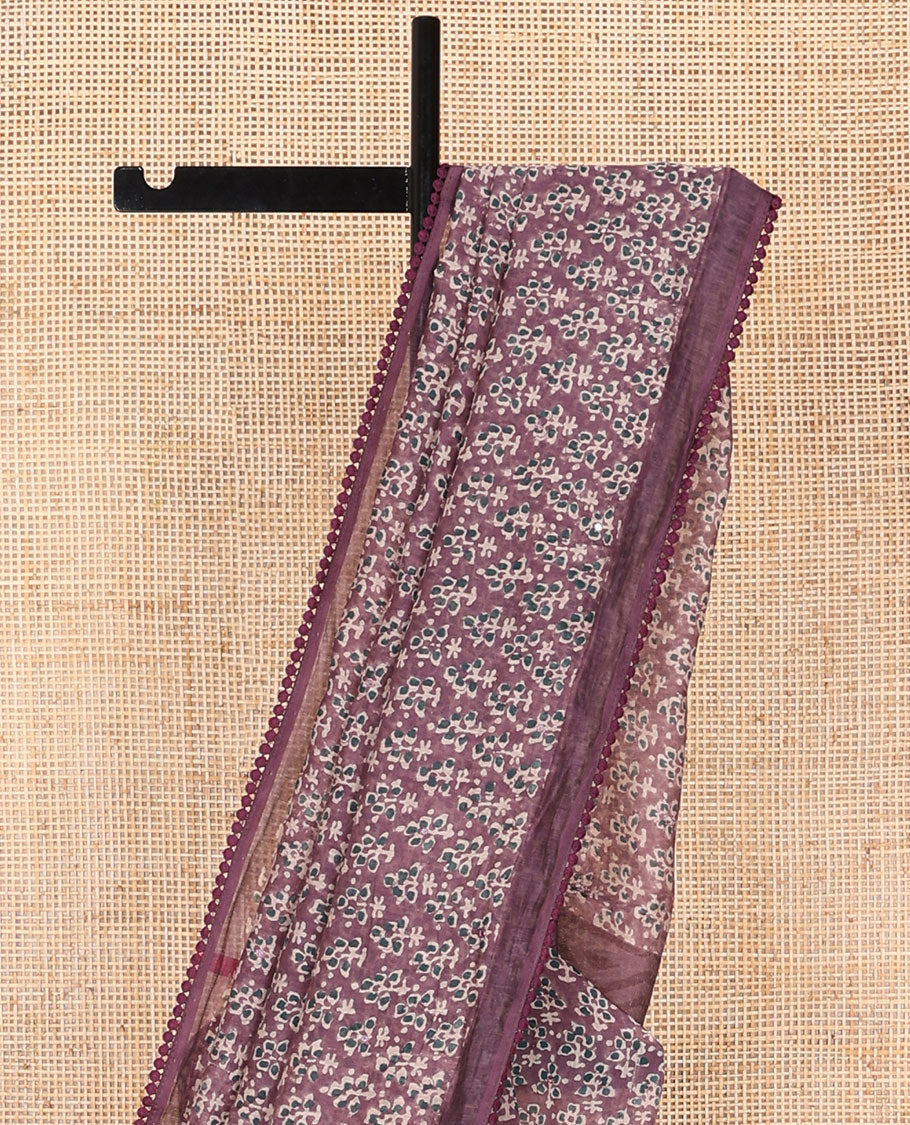 Violet floral design chanderi cotton saree with self plain border