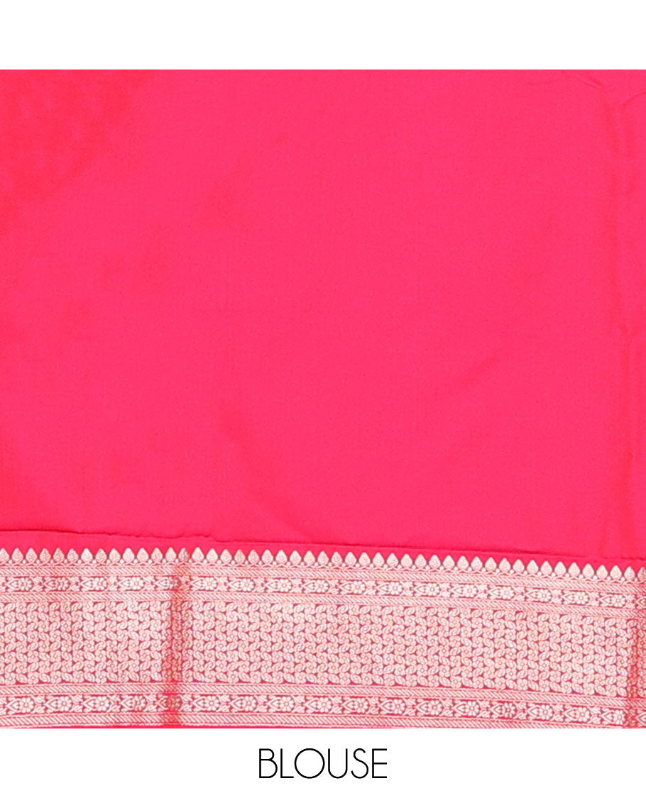 Red motifs banaras silk saree with self floral design border & floral jaal design pallu