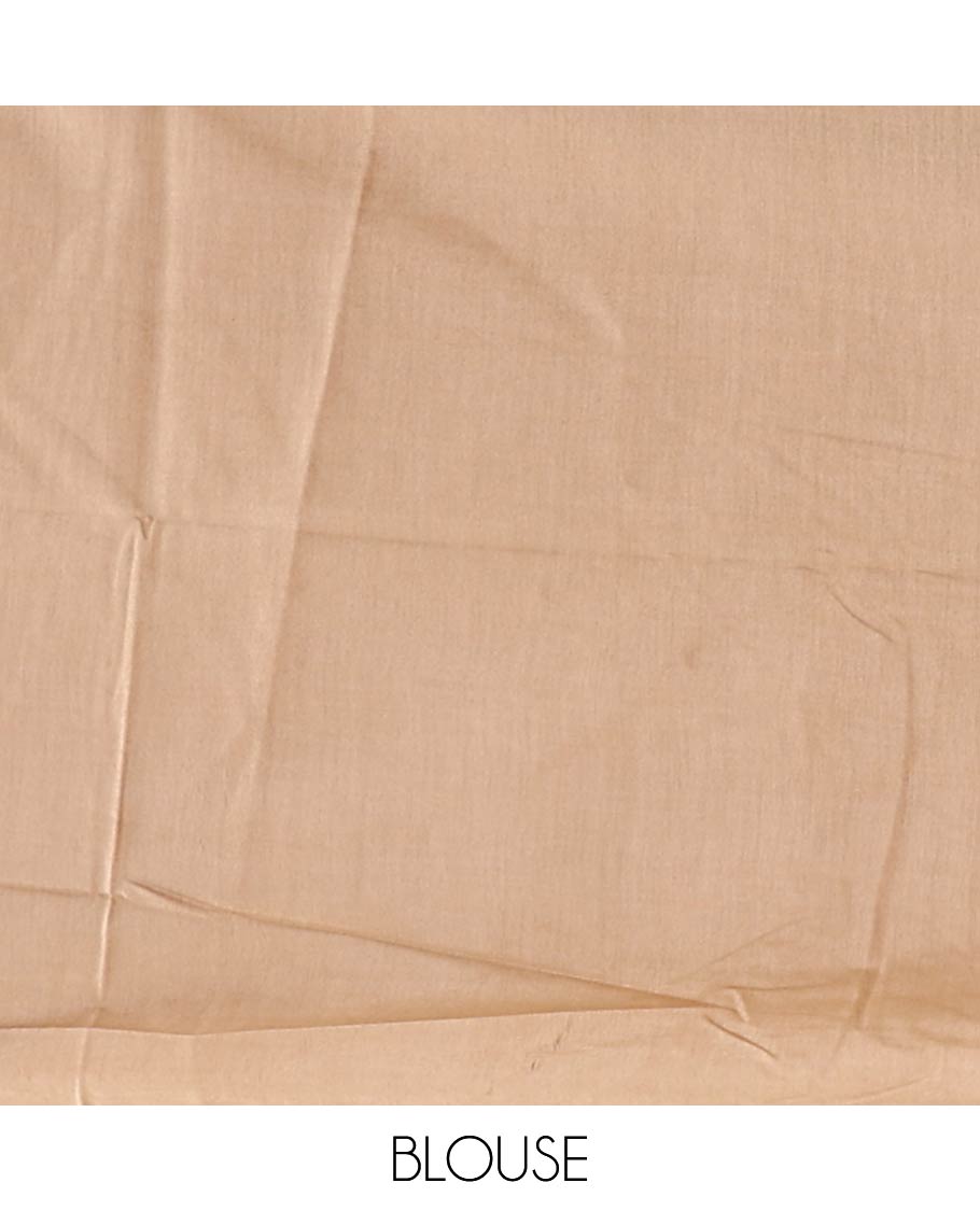 Brown geometric motifs linen saree with contrast geometric design & sequins embroidery pallu