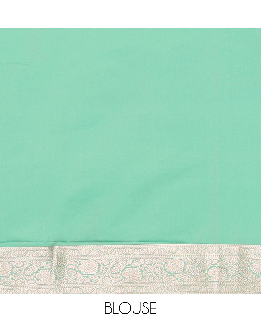 Green floral jacquard banaras silk saree with self border of zari design & floral design pallu