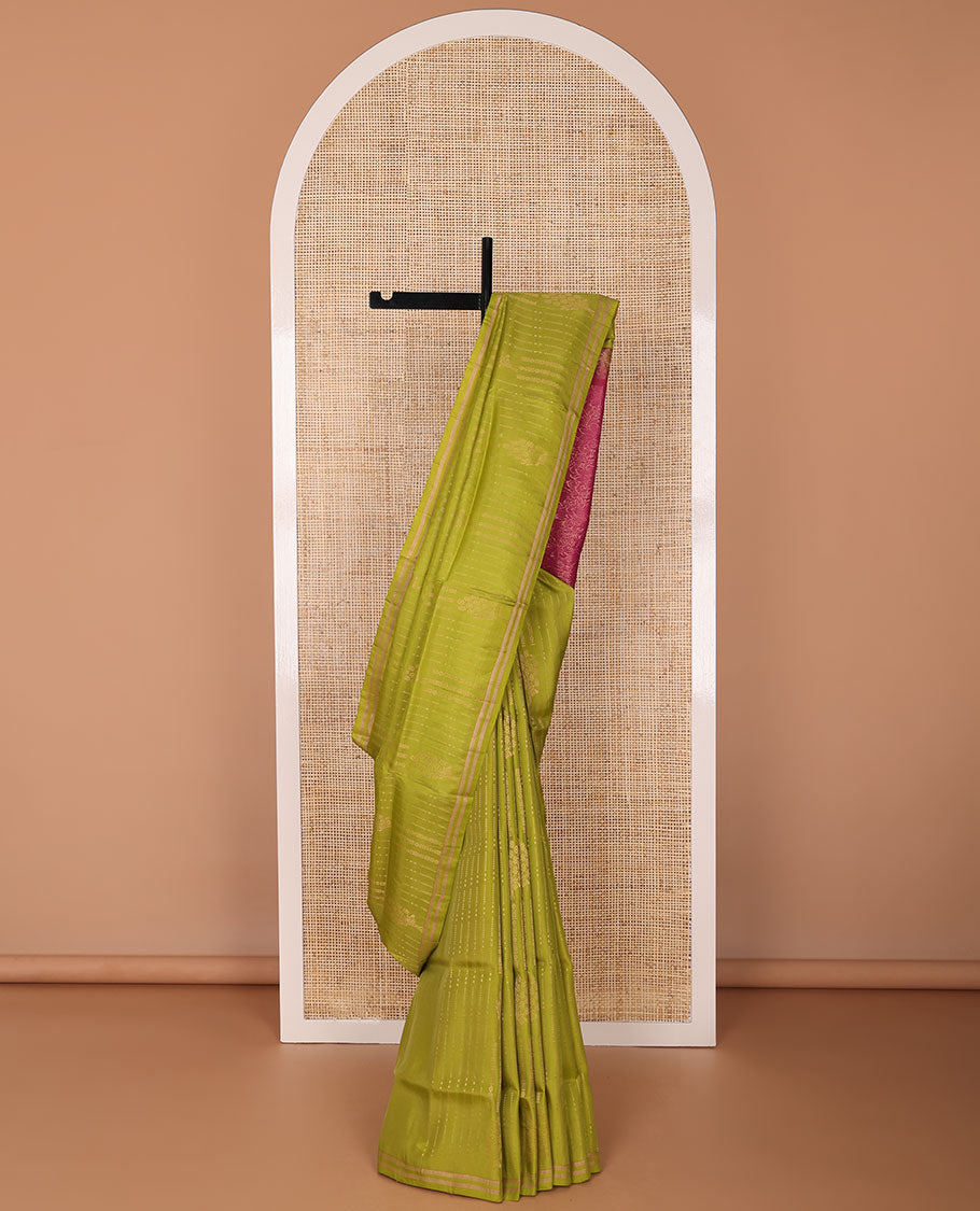 Green floral design uppada saree with self zari border & floral design pallu