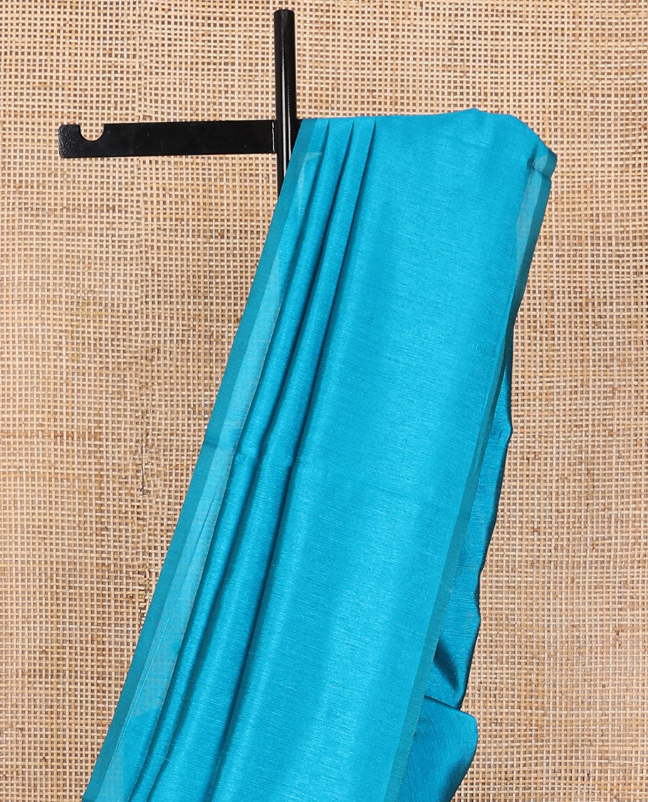 Borderless blue kamala silk saree with contrast floral design blouse