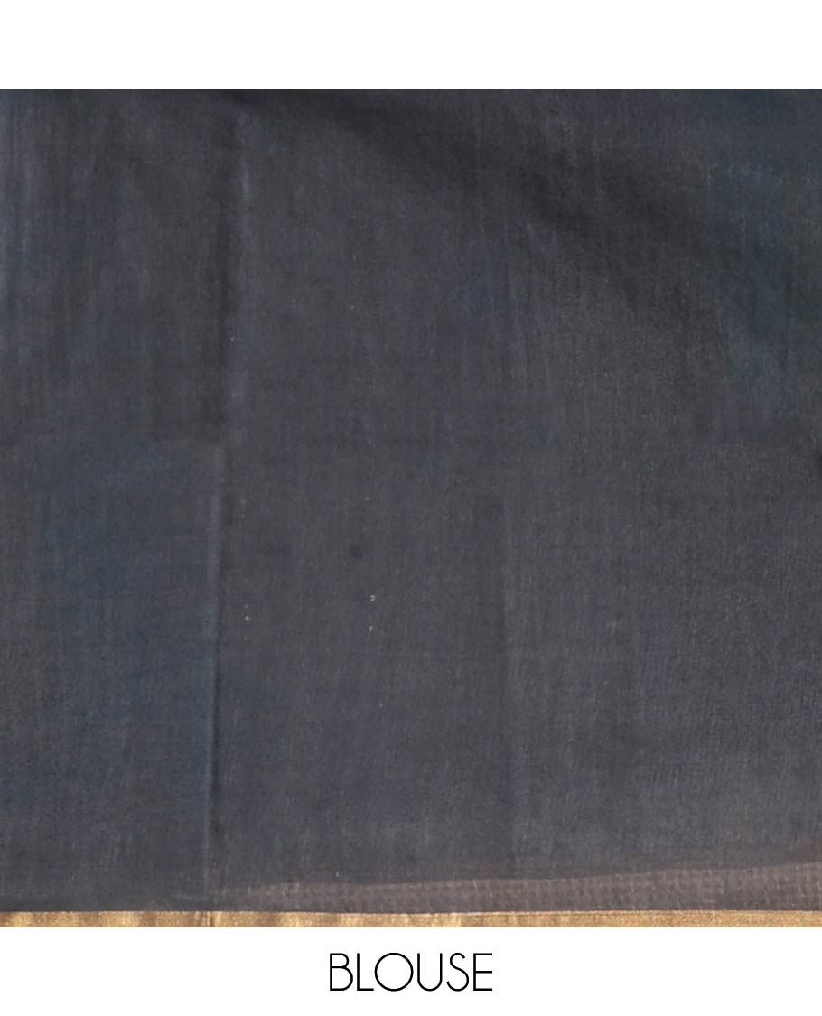Light blue striped linen saree with contrast striped border & sequins embroidery pallu