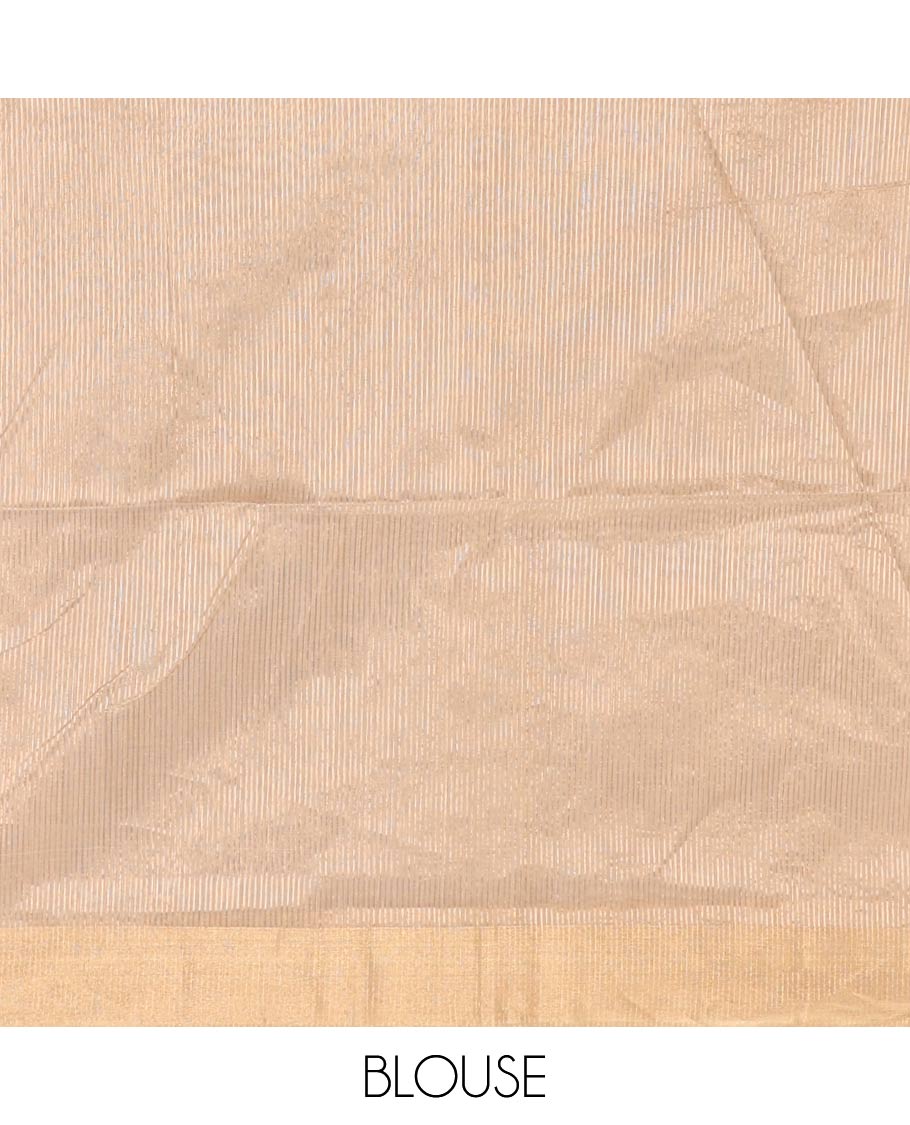 Brown striped, round motifs maheshwari cotton saree with self zari border & round motifs, striped pallu